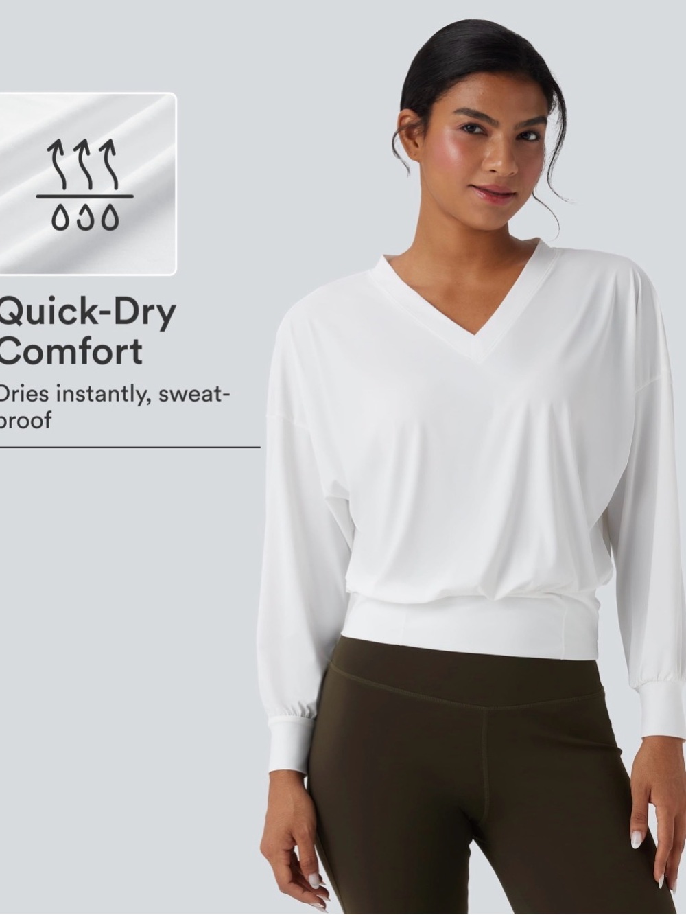HALARA White V-Neck Oversized Quick-Dry Pullover Yoga Sports Top Medium Like New